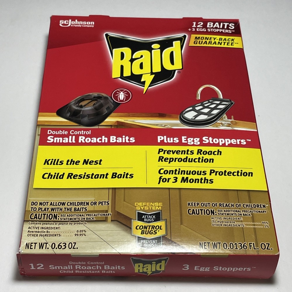 Raid Double Control 12 Small Roach Baits + 3 Egg Stoppers Kills & Sterilizes
