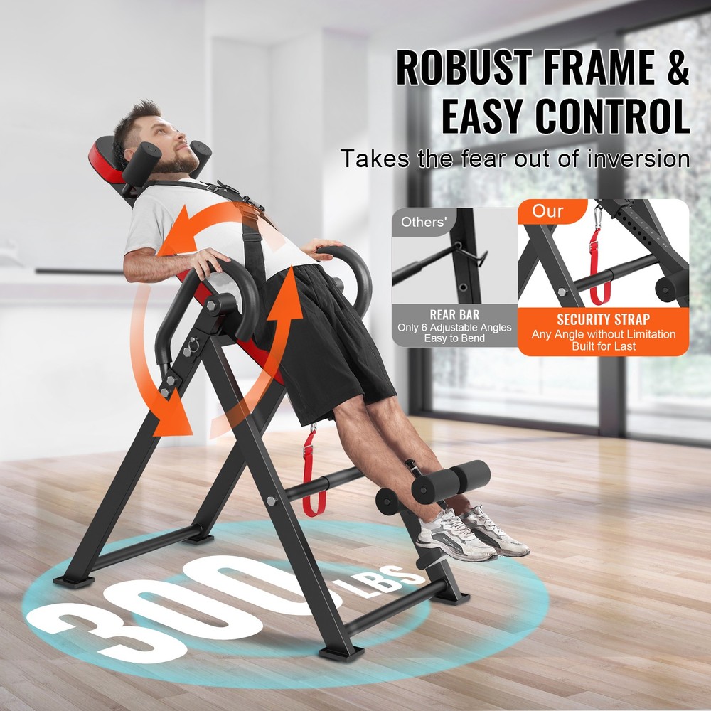 Folding Inversion Table for Back Stretching - Adjustable Height, 300 lb Capacity
