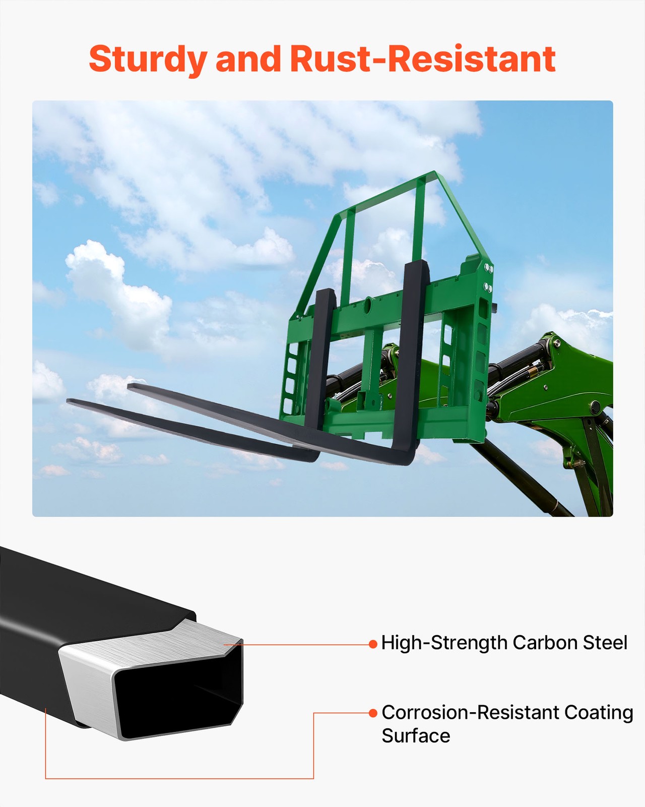 VEVOR Skid Steer Pallet Frame with Hitch Receiver & Spear Sleeves for JD Loaders