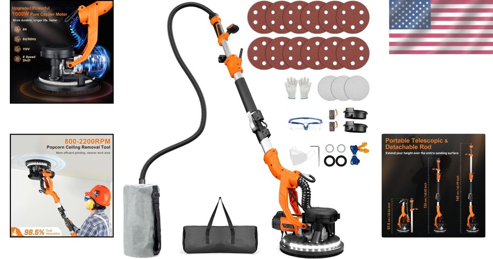 Professional Drywall Sander with Extendable Handle and Efficient Dust Collection