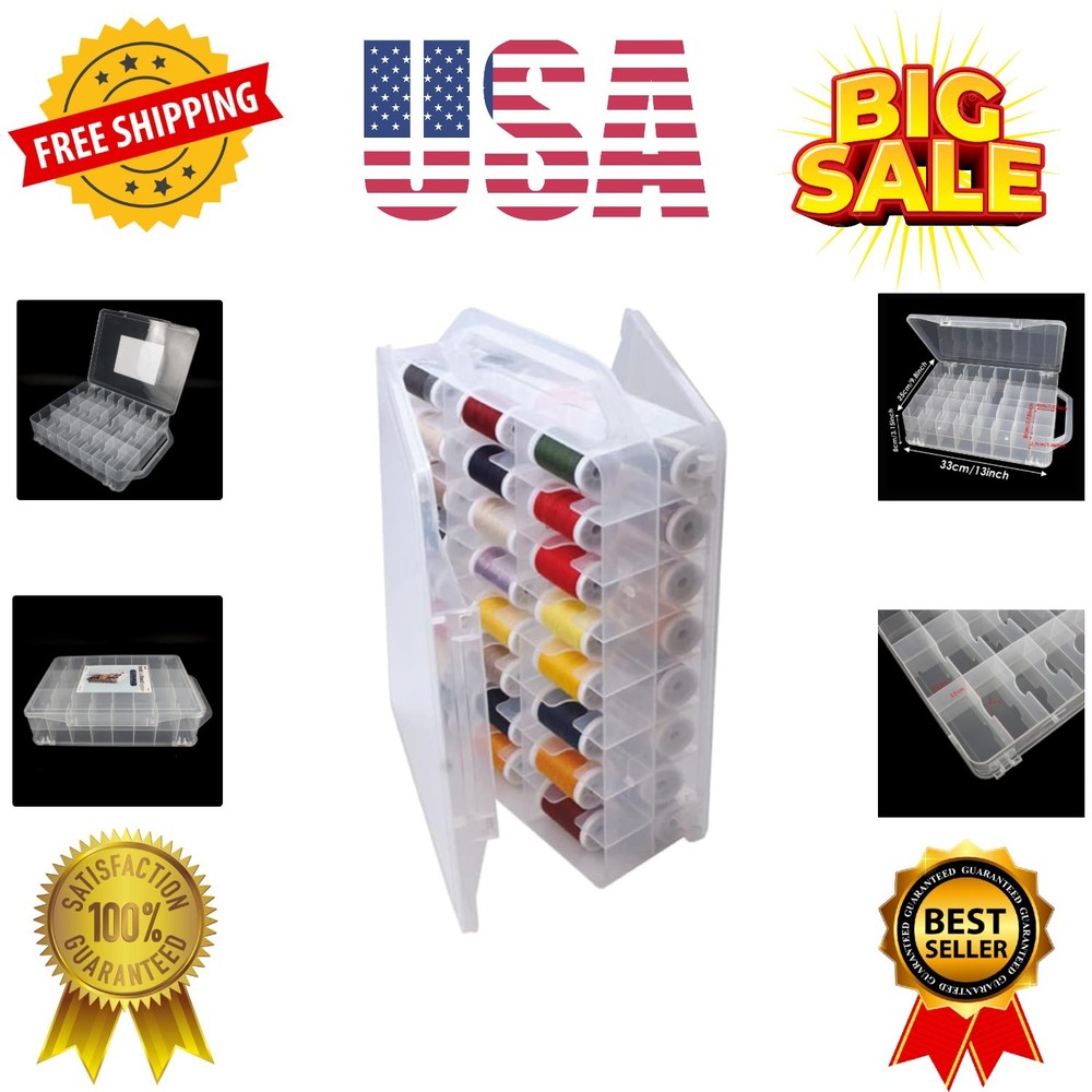 46 Grids Sewing Organizer, Double Sided Thread Box Storage, Portable Clear Pl...
