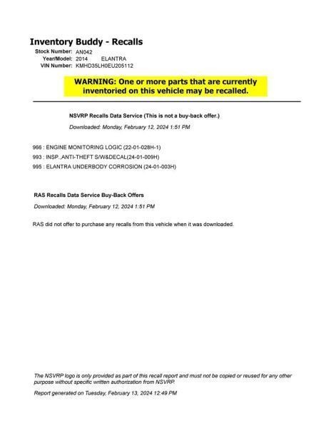 ELANTRA 2014 Transmission Shift 836837