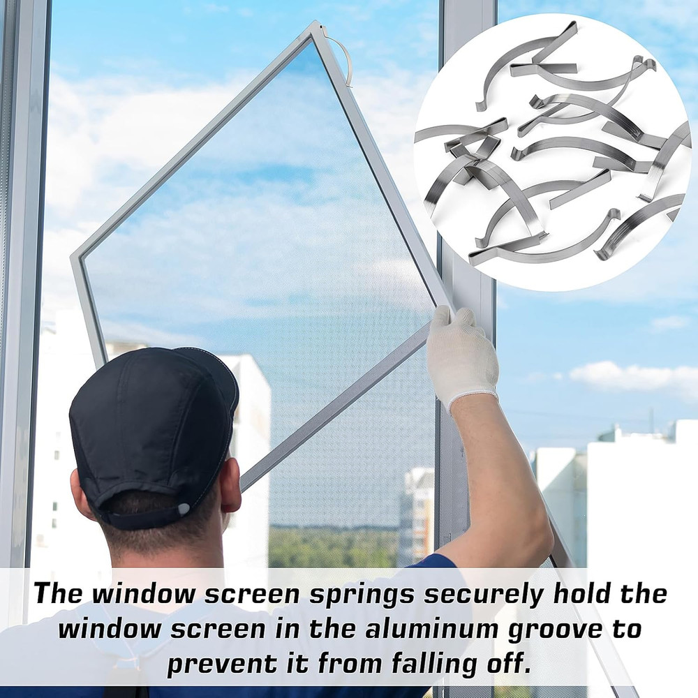 50 Pcs Window Screen Tension Spring, Durable Corner Mount Flat Window Spring Sta