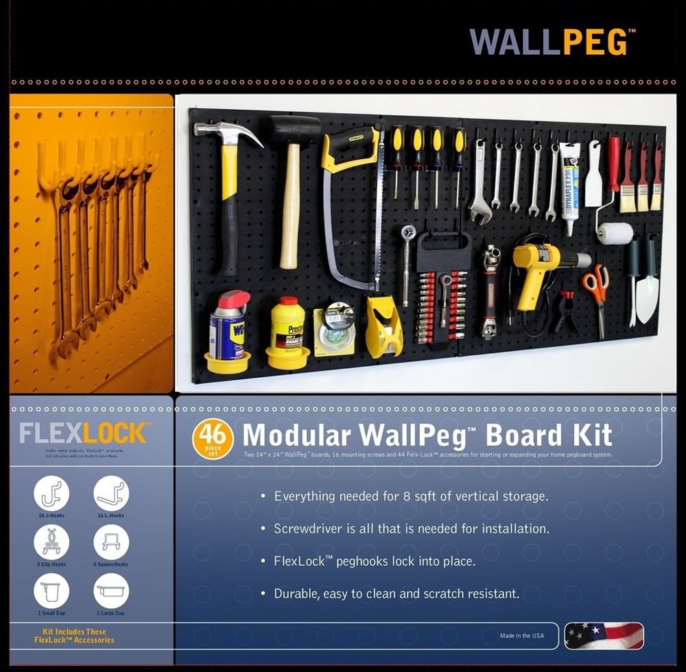 Black Pegboard Kit Wall Storage - Workbench Organizer Peg Board Shop Tools