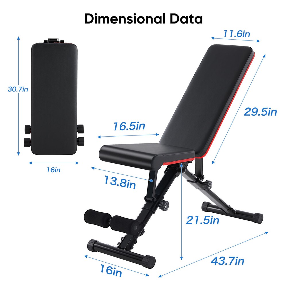 Foldable Sit Up Weight Bench Strength Training Adjustable Flat Incline Decline
