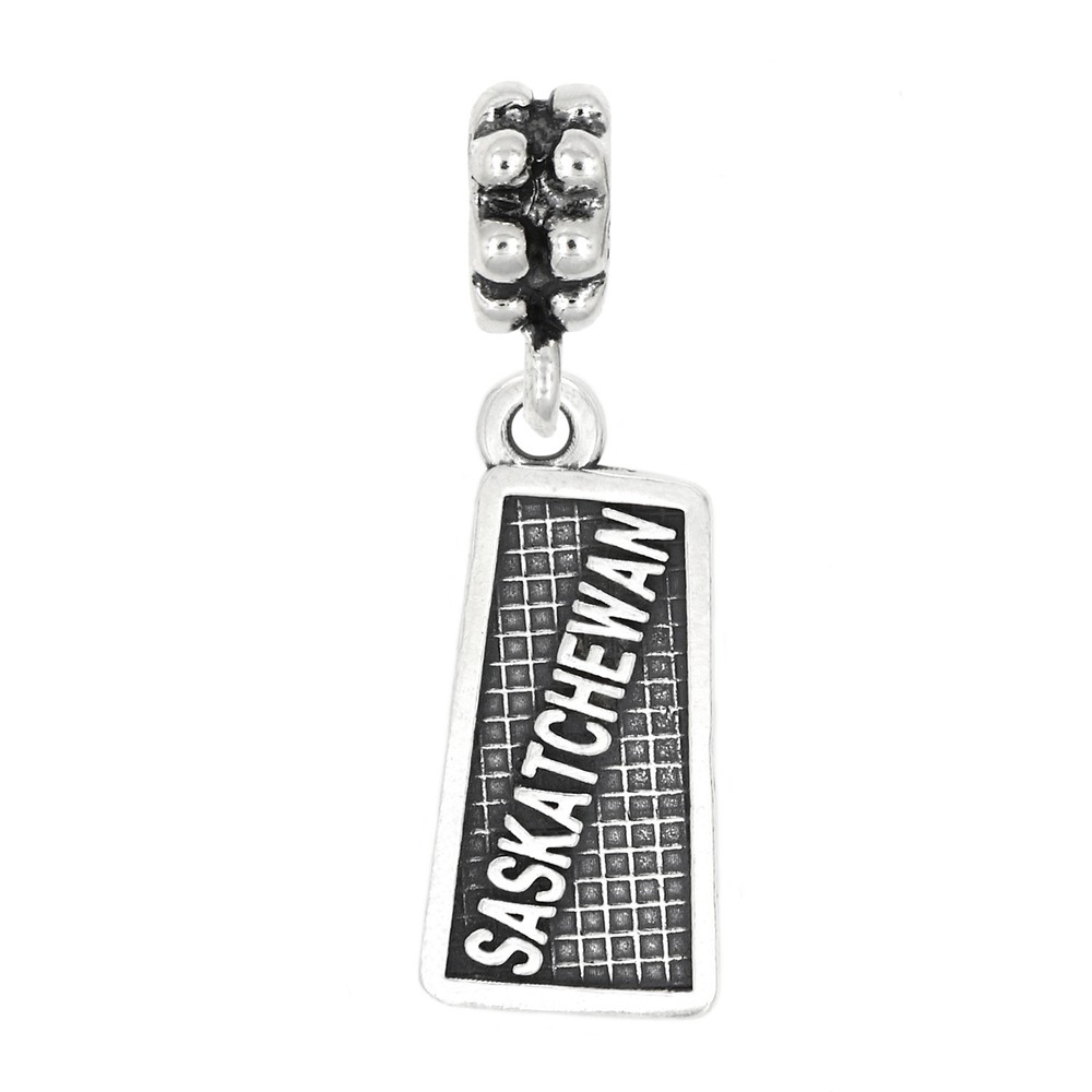 Sterling Silver Saskatchewan Canada Travel Map  Dangle Bead Charm