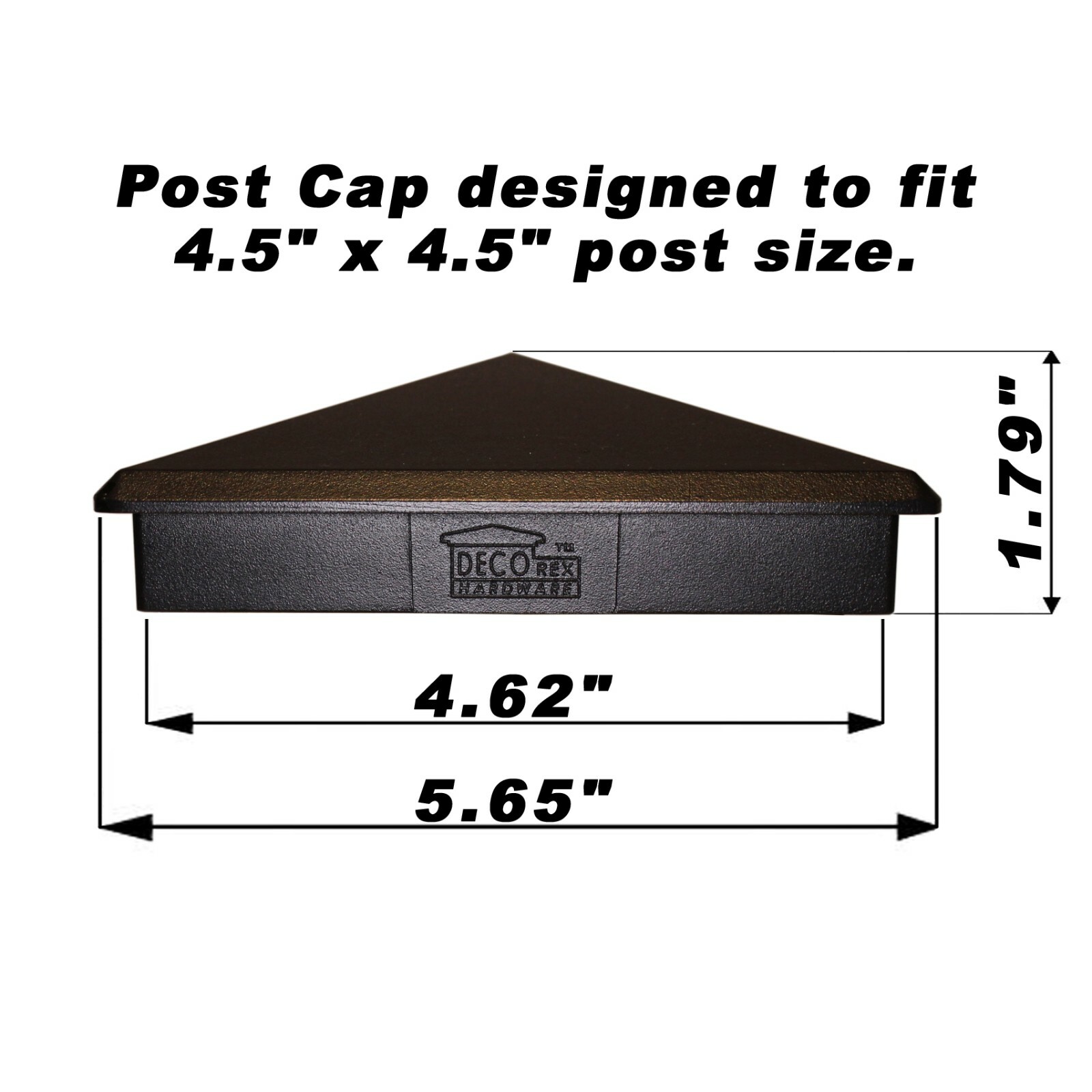4.5" x 4.5" Heavy Duty Aluminium Pyramid Post Cap for Wood Posts - Black