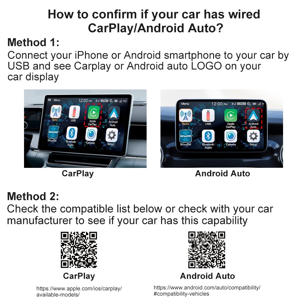 2 in 1 Car Auto Wireless Apple Carplay & Android Auto USB Adapter Plug & Play