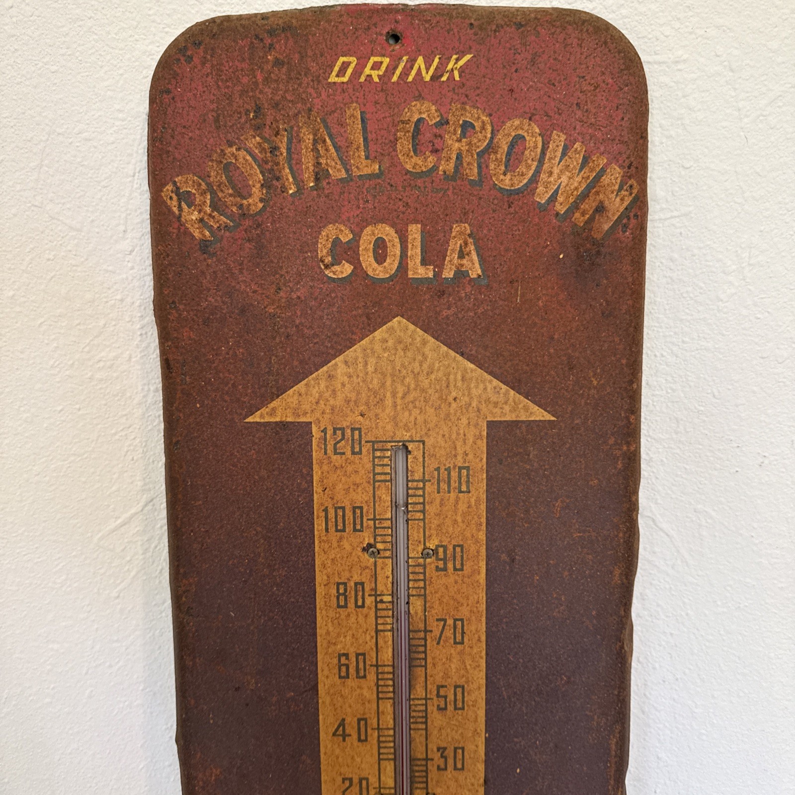 Vintage RC Cola Royal Crown Metal Thermometer Sign 25.5” x 10” Works!