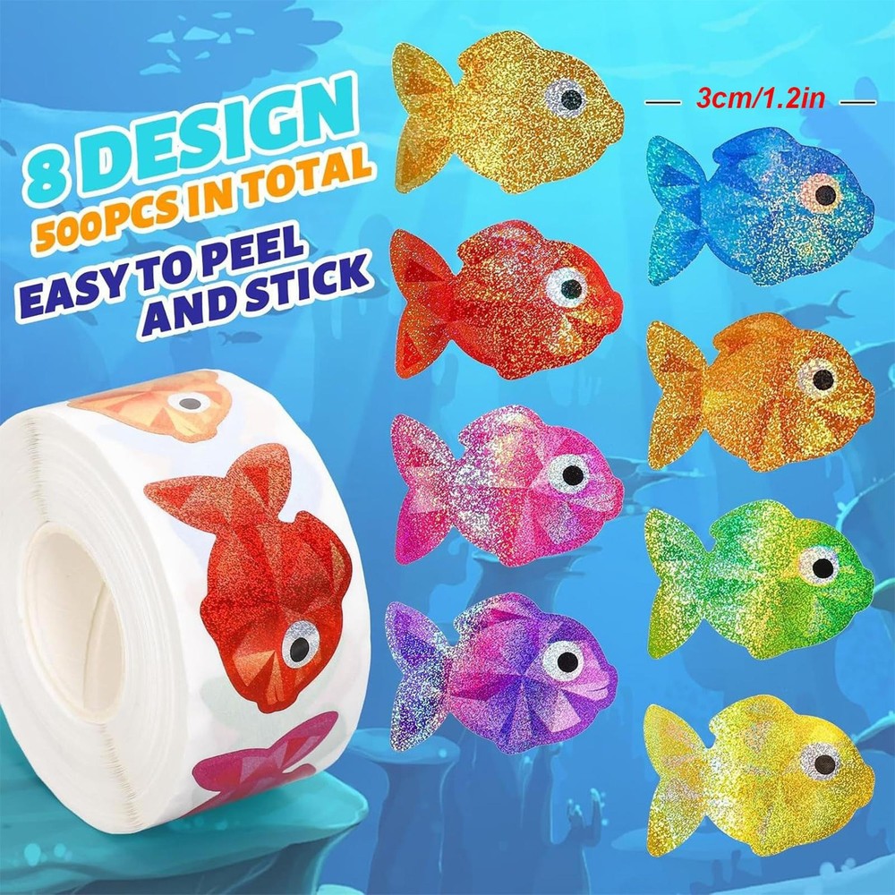 Fish Stickers 500 Sheets Assorted Fade-Proof Motivational Fish