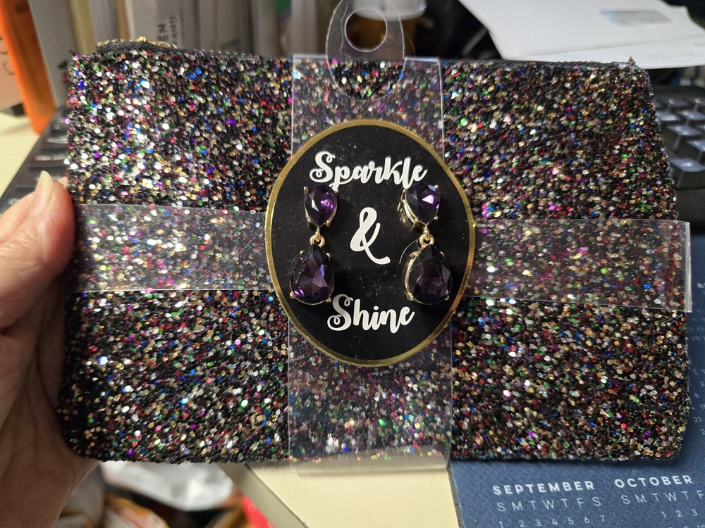 Multi-colored  Sparkle & Shine Pouch & Earrings Set