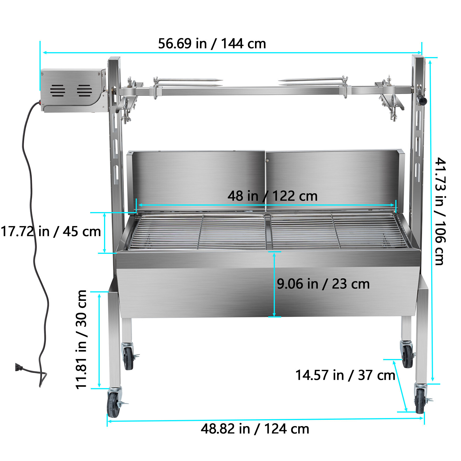 LoJok 48'' Spit Roaster Rotisserie Pig Lamb Roast BBQ Portable Outdoor Grill