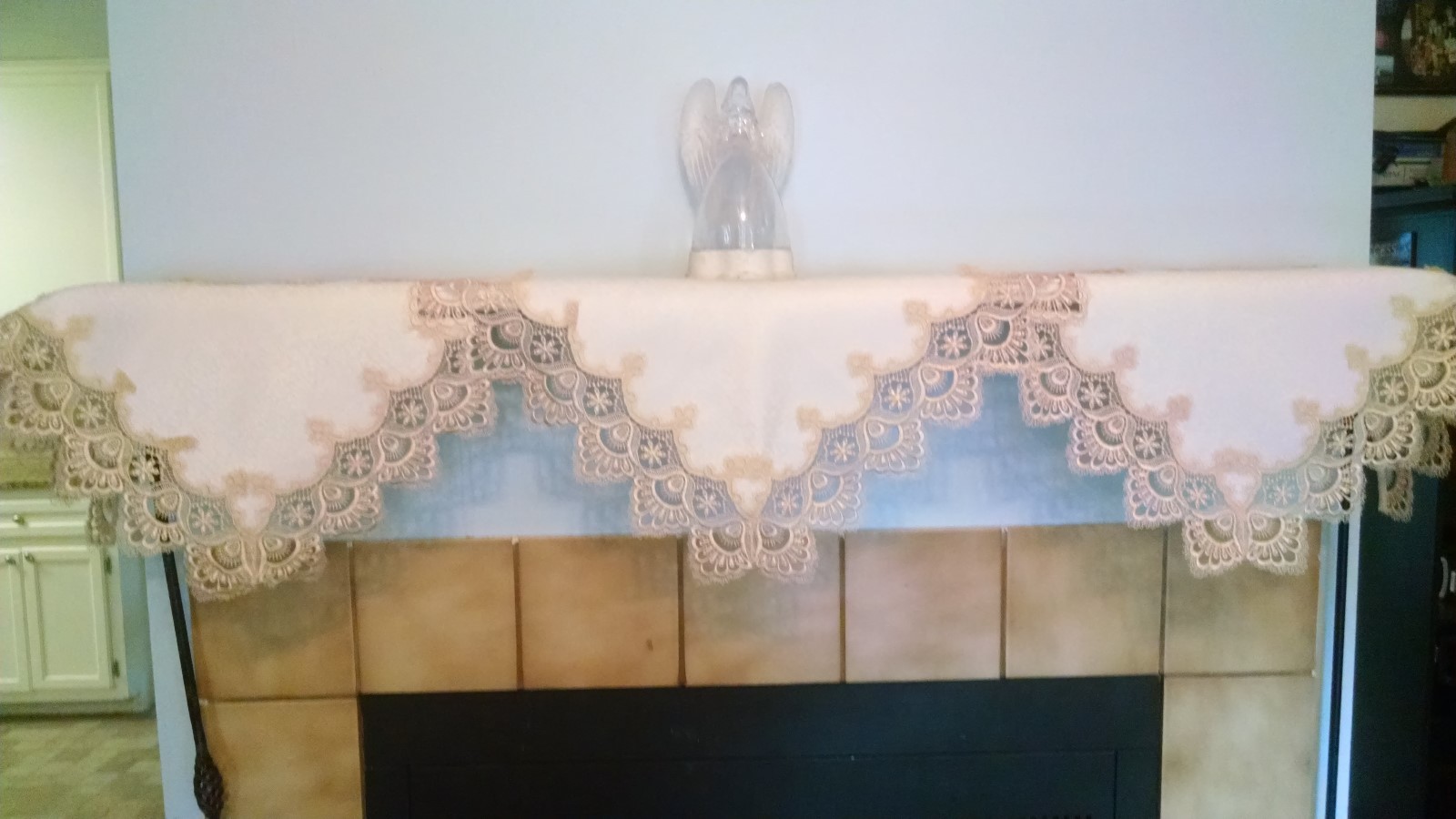 Doily Boutique Table Runner or Doily with Gold Lace and Antique White Fabric