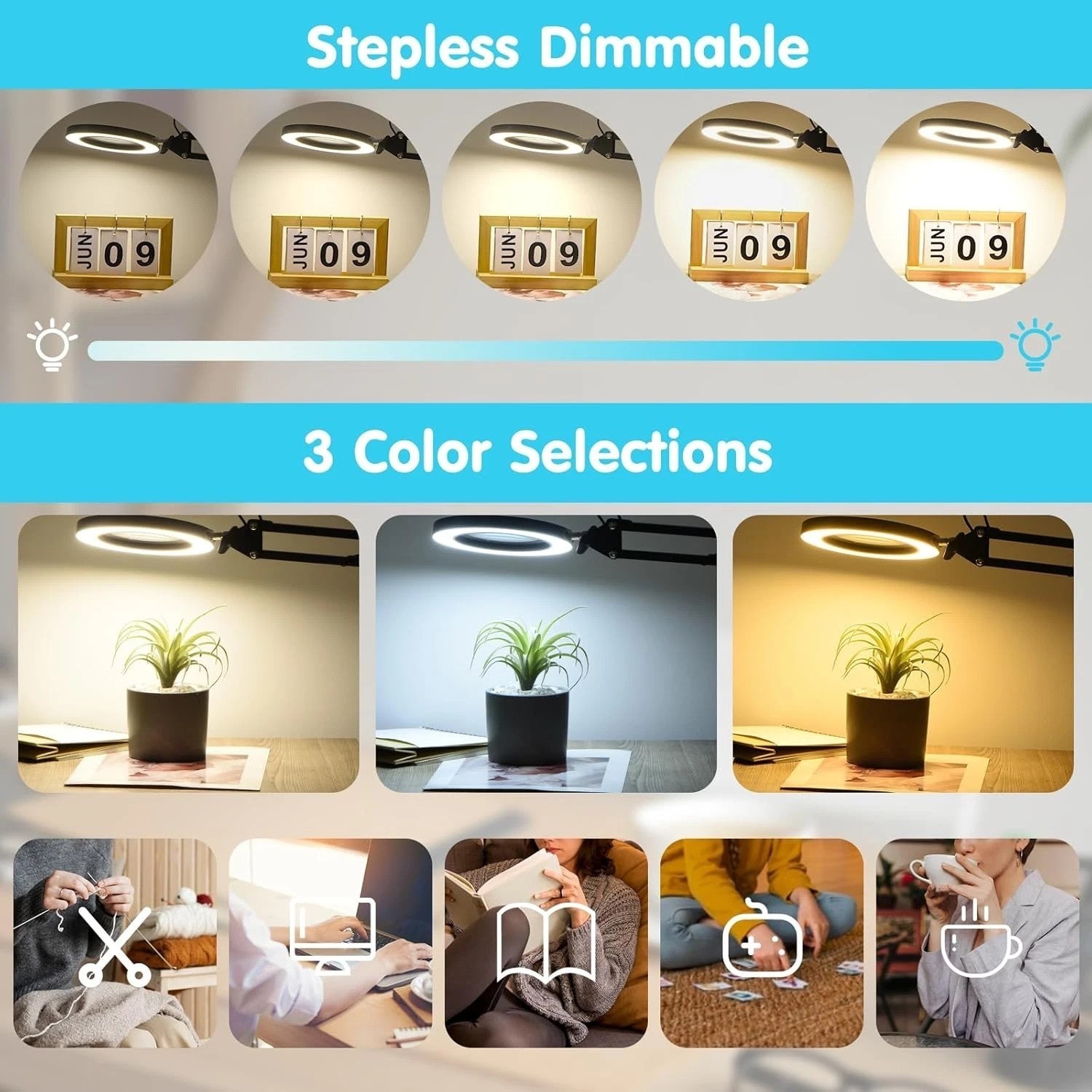 5-Diopter Glass Lens Magnifying Lamp, Adjustable Arm-