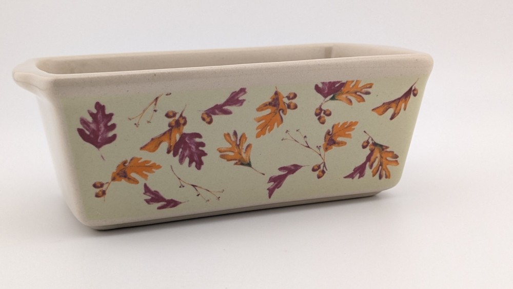 Vintage Natucket Mini Loaf Pan Ceramic Autumn Leaves Pattern Bread Baking Fall
