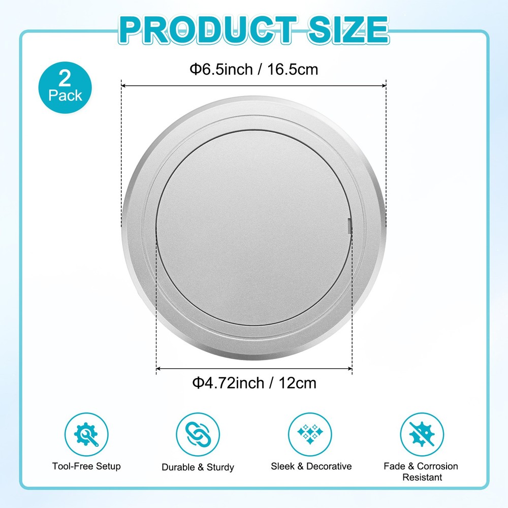 2-Pack Access Panel for Drywall, 5x5 Inch Round Plastic Removable [Silver Tone]