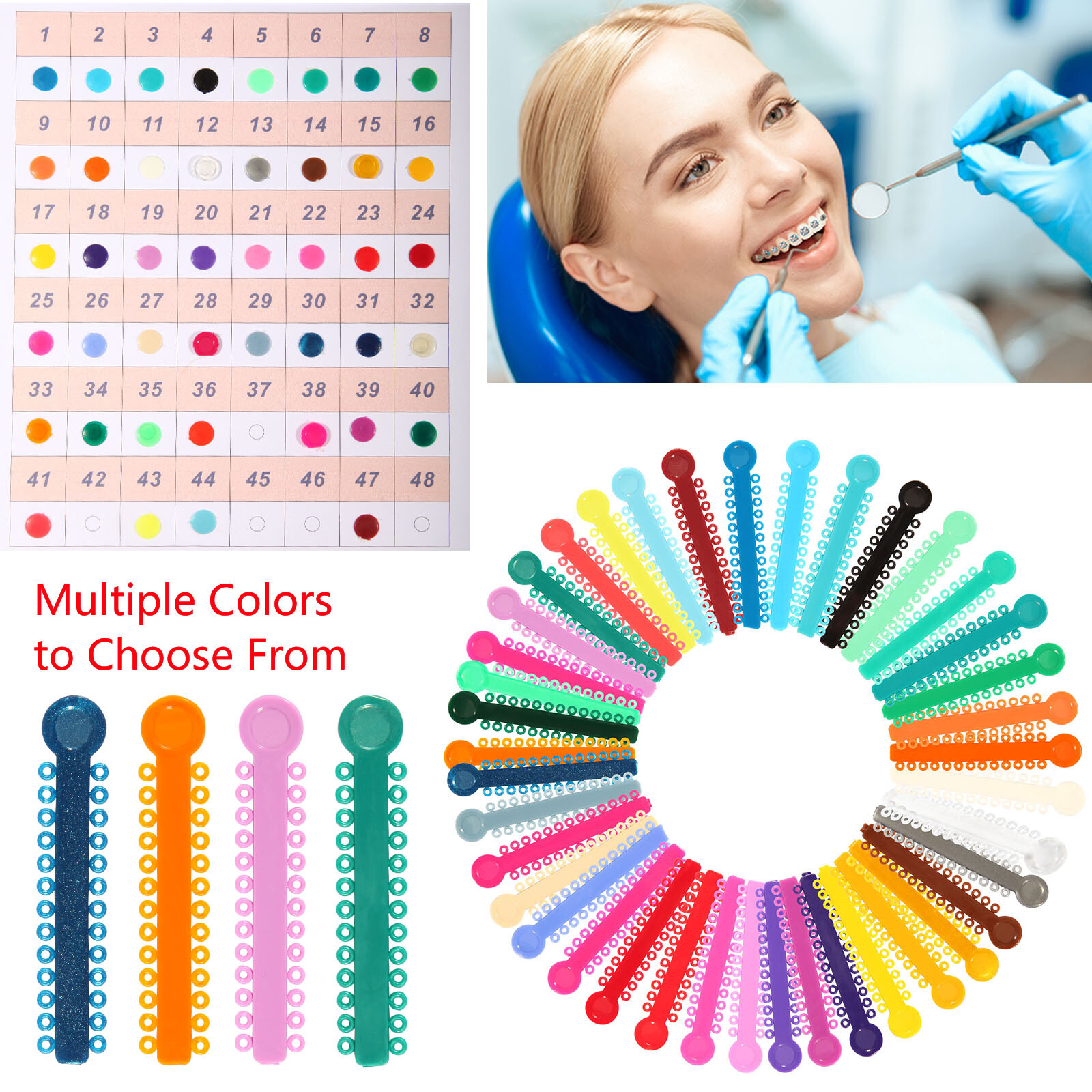 1040pcs Dental Orthodontic Ligature Ties Elastic Bands for Brackets 43 Colors AA