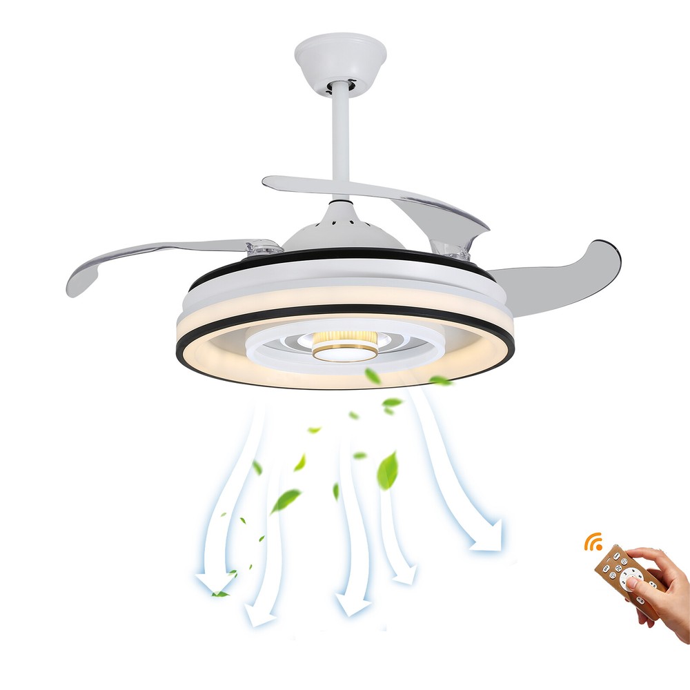 42 Inch Flush Mount Led Ceiling Fan With Lights Remote Control, Dimmable