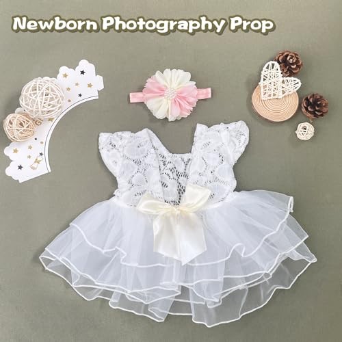 Lace Newborn Girls Photography Prop Baby Girl Tutu Dress with Flower Headband