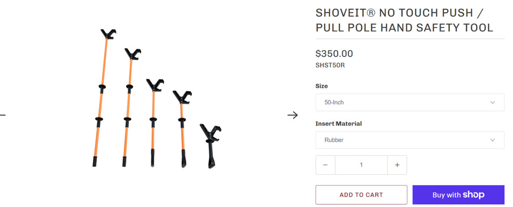 ShoveIt® 50" No Touch Push / Pull Pole Hand Safety Tool Shove-It Rubber Insert