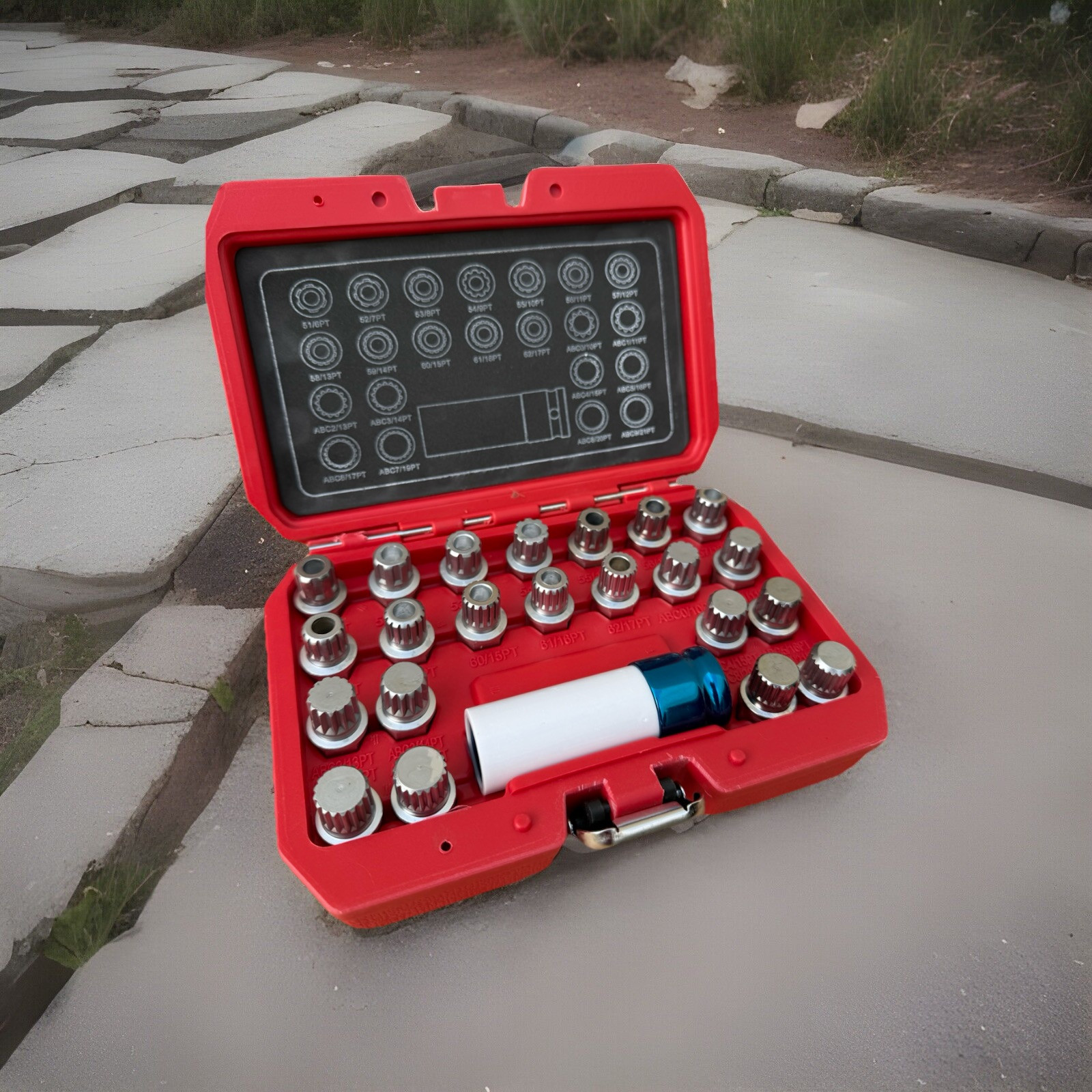 23pcs Anti-Theft Wheel Locking Lug Nut Key Set Ribe & Spline Bit Fit VAG Audi VW