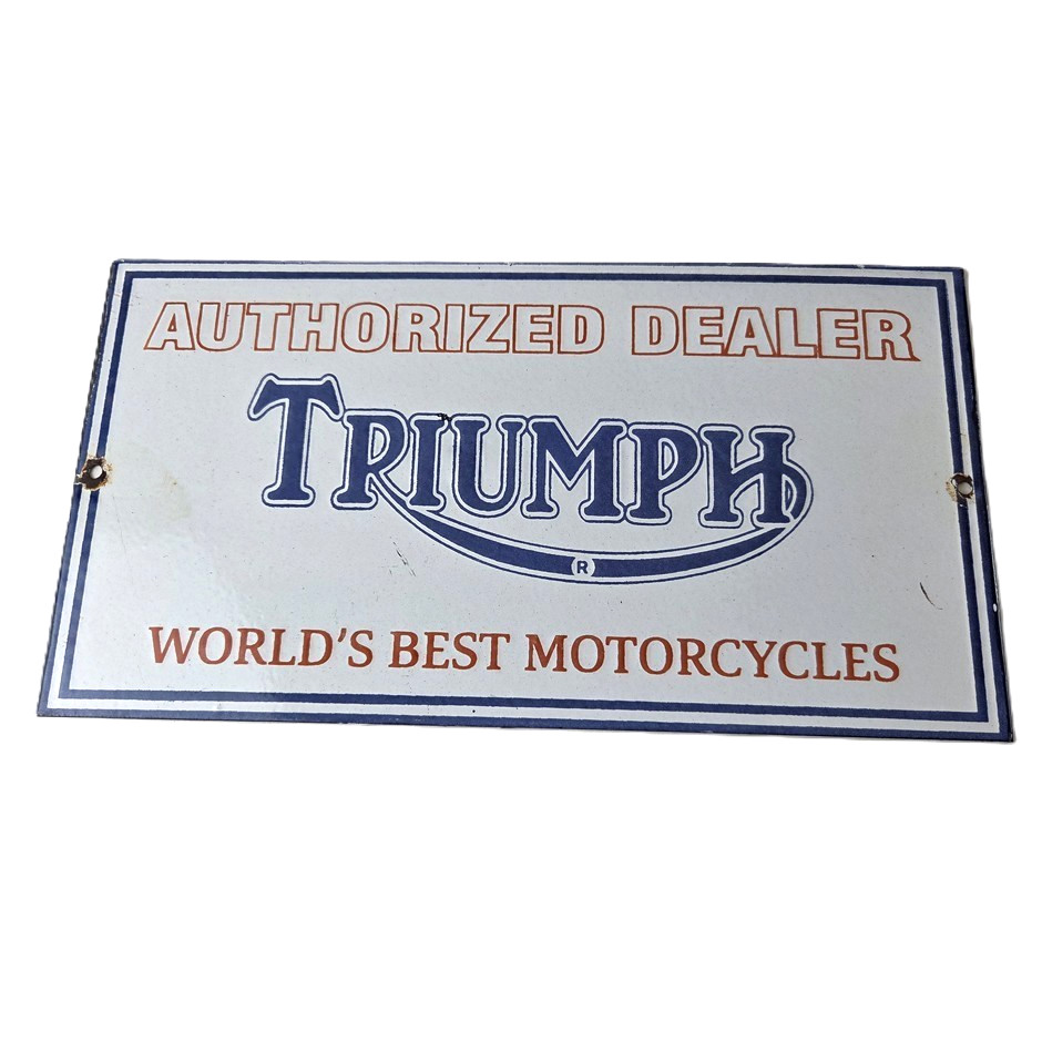 Vintage Triumph Motorcycles Sign - Gas Service Pump Porcelain Gasoline Sign