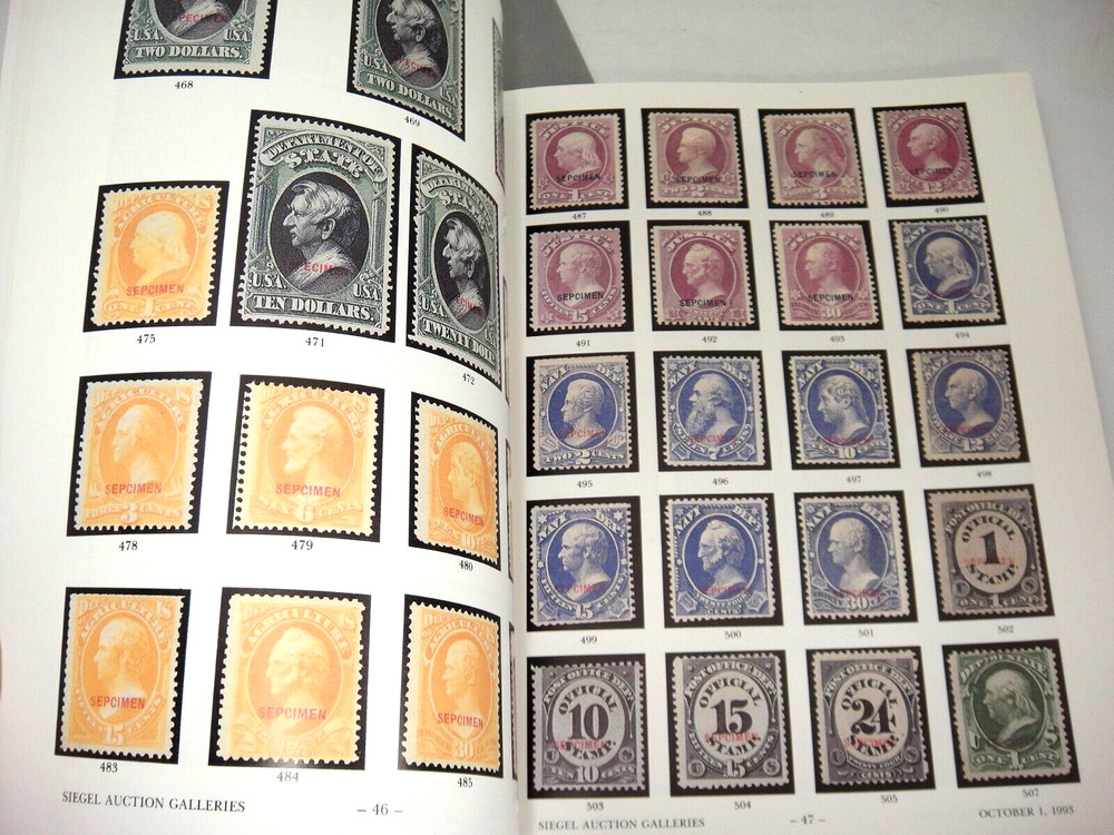 Siegel Stamp Auction Catalog 1993 w Prices Realized Departmental Specimen Issues