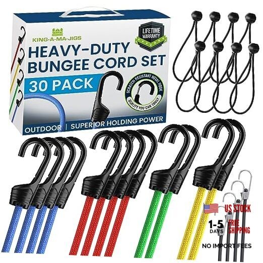 (30 Pack) Durable, Long Lasting - Assorted Bungee Cords with Hooks Heavy Duty
