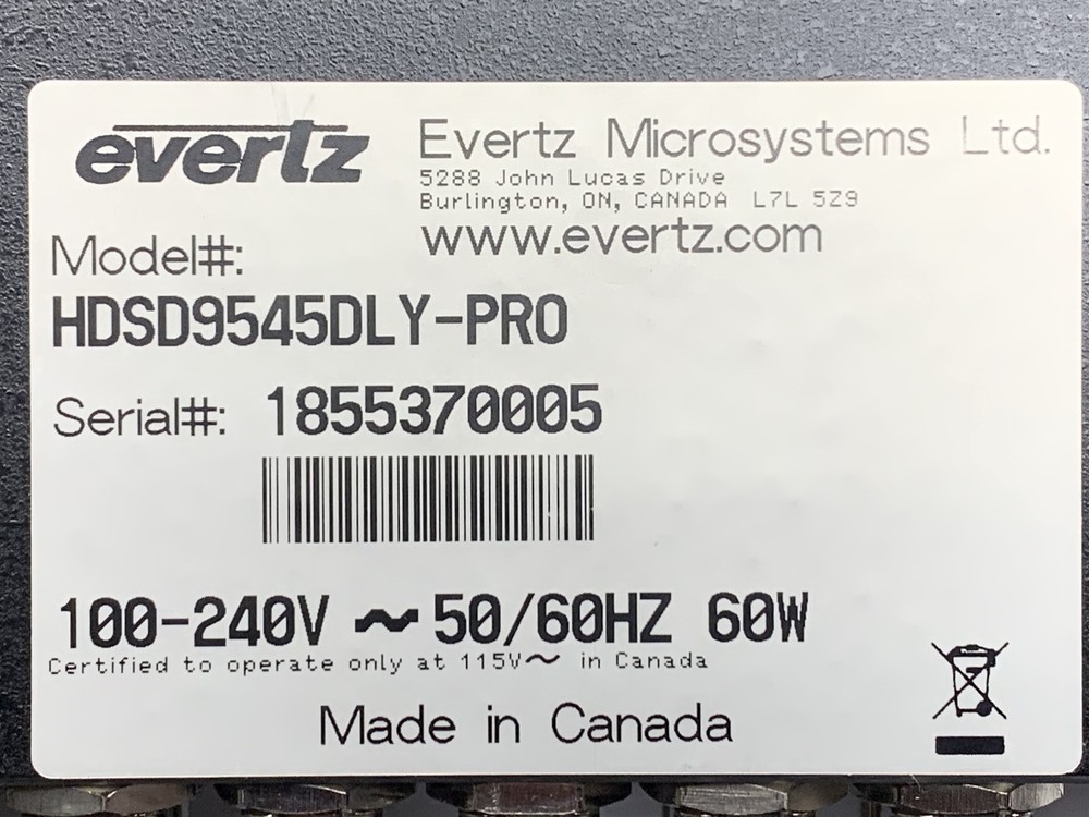 Evertz HDSD9545DLY-PRO HD/SD Audio & Video Delay Time Shift Processor