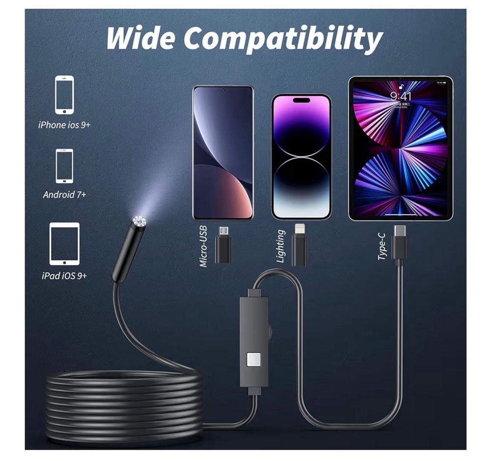 1920P HD Endoscope Camera 16.4ft Borescope Snake Camera LED Light