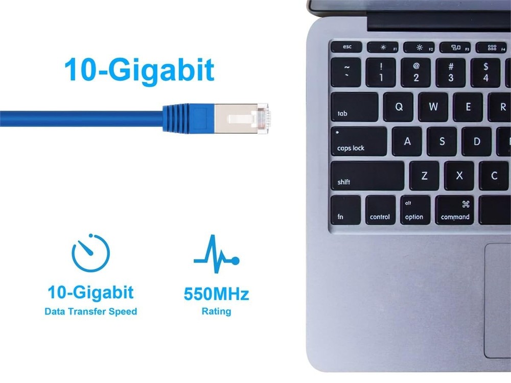Cat6A 100ft Blue Patch Cable Double Shielded (S/FTP) 100 Feet,