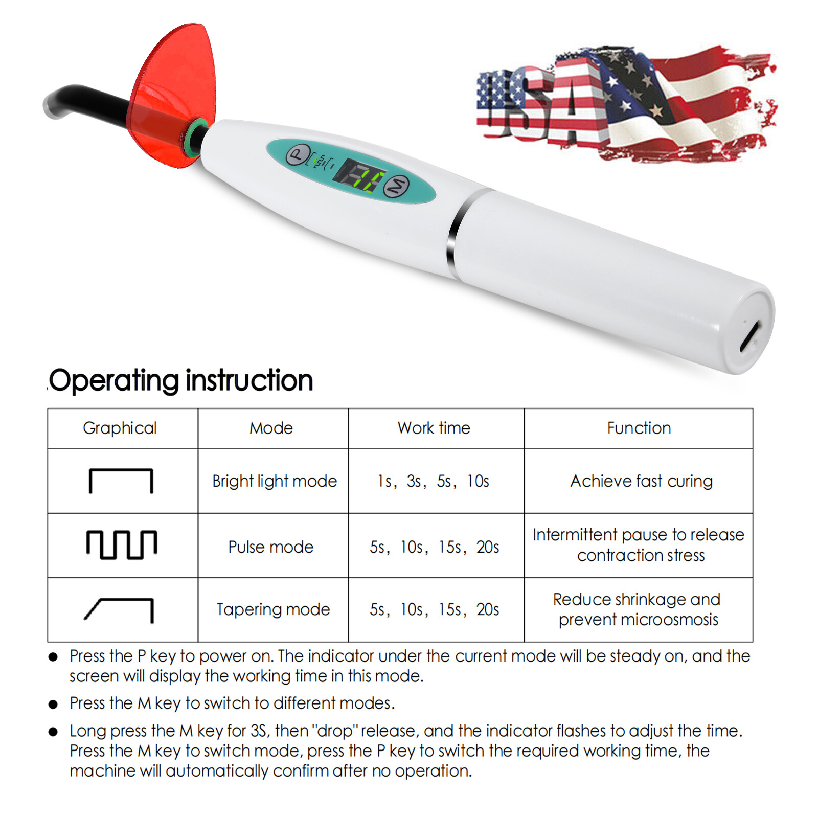 Dental LED Curing Light Lamp Wireless Cordless Resin Cure 5W 2000MW FDA