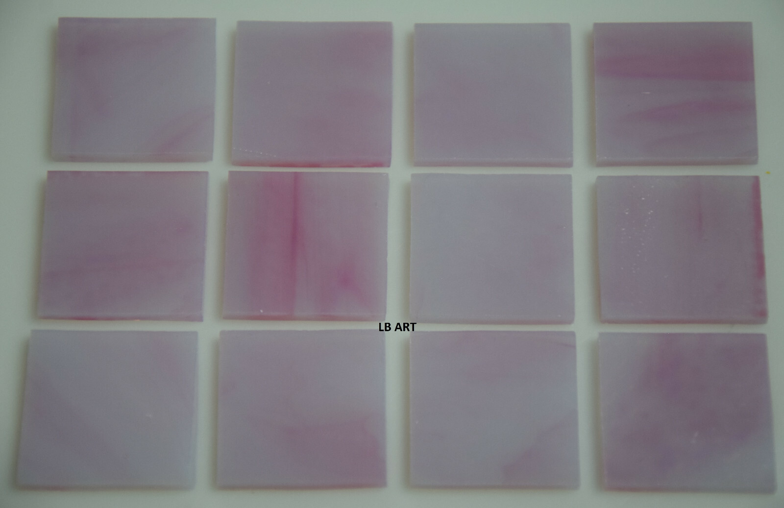 0301.30- 12 pcs OPAQUE PINK 1" x 1" BULLSEYE 3mm THICK GLASS 90 COE SQUARES