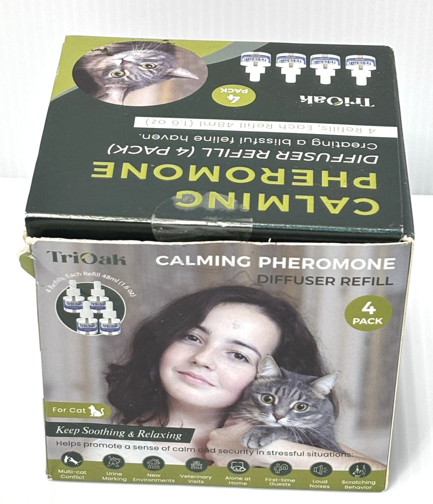 TriOak Cat Pheromone Diffuser Refill 4 Pack Calming 48ml 1.6oz Each for Cats Kit