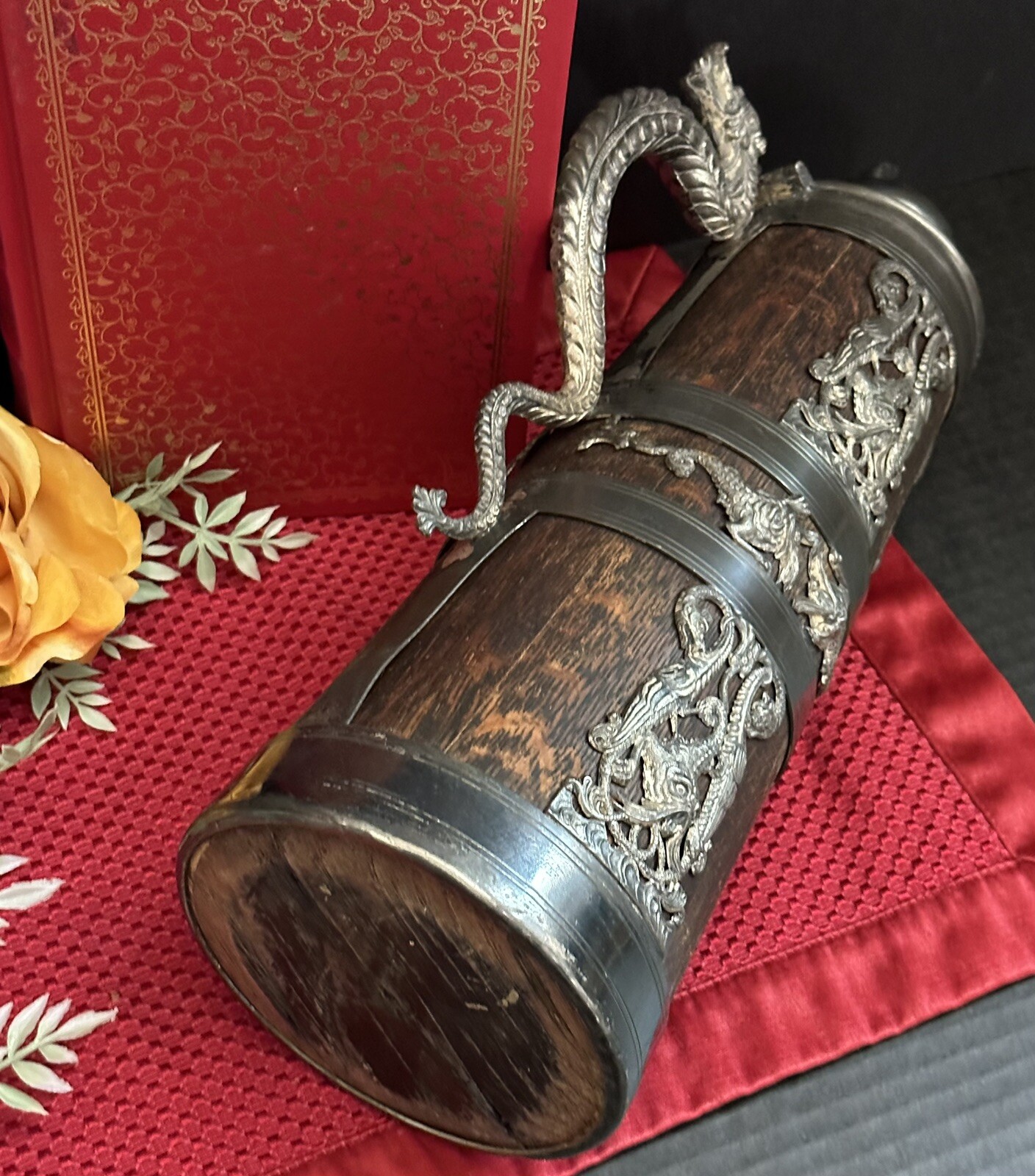 Antique Tankard St Louis Silver Co. Pat 1905 Gargoyles Dragons 15" Silver Plate