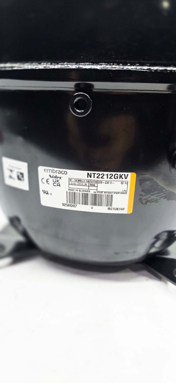 Embraco NT2212GKV Low Temp Compressor 1-1/2 HP, R-404a 208V-230V