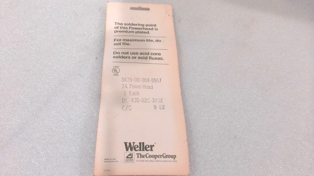 WELLER NO. 7A SOLID STATE POWERHEAD, GT SOLDER GUN CHISEL TIP 0.187"