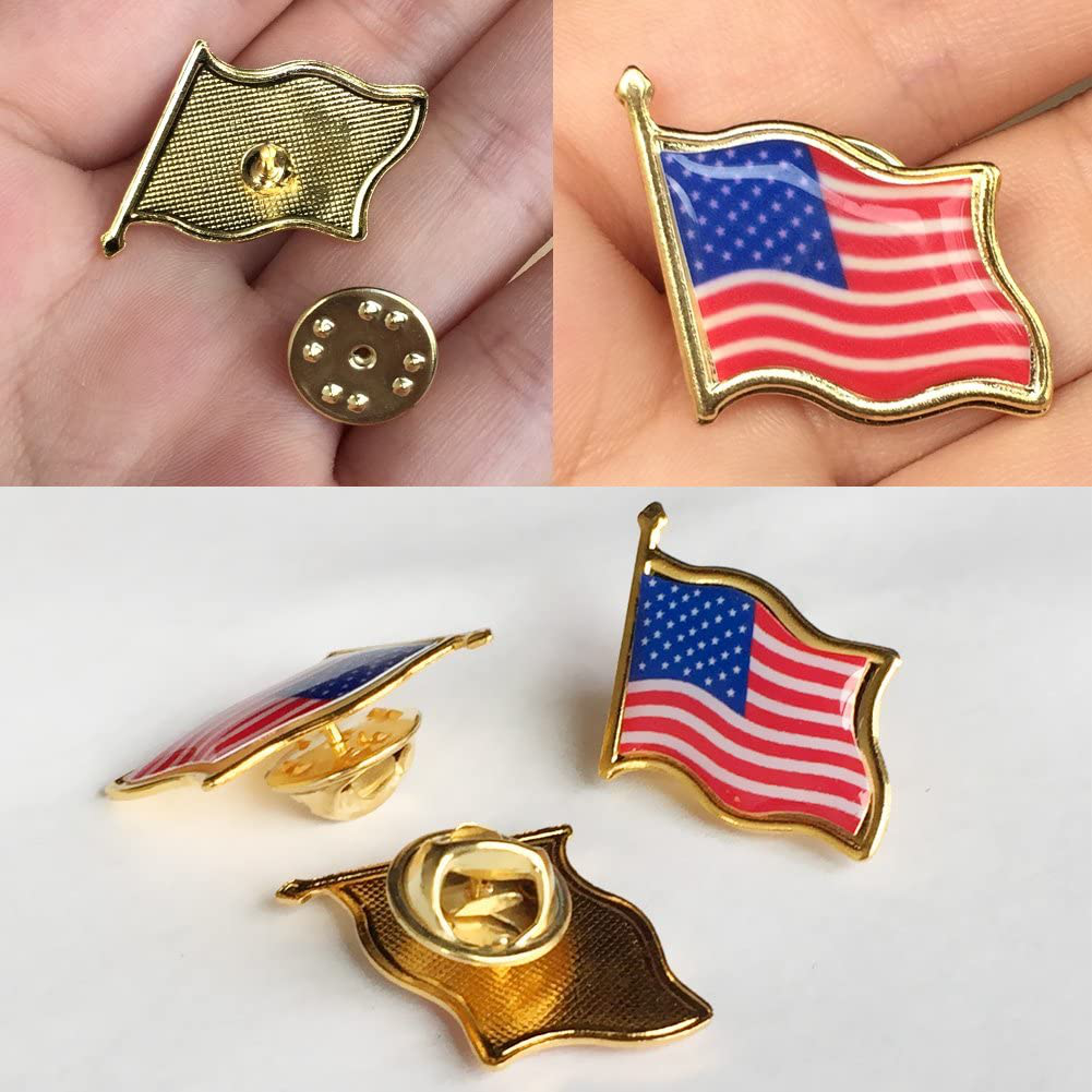 100 Pcs Unisex American Flag USA Label Pin Hat Tie Tack Badge