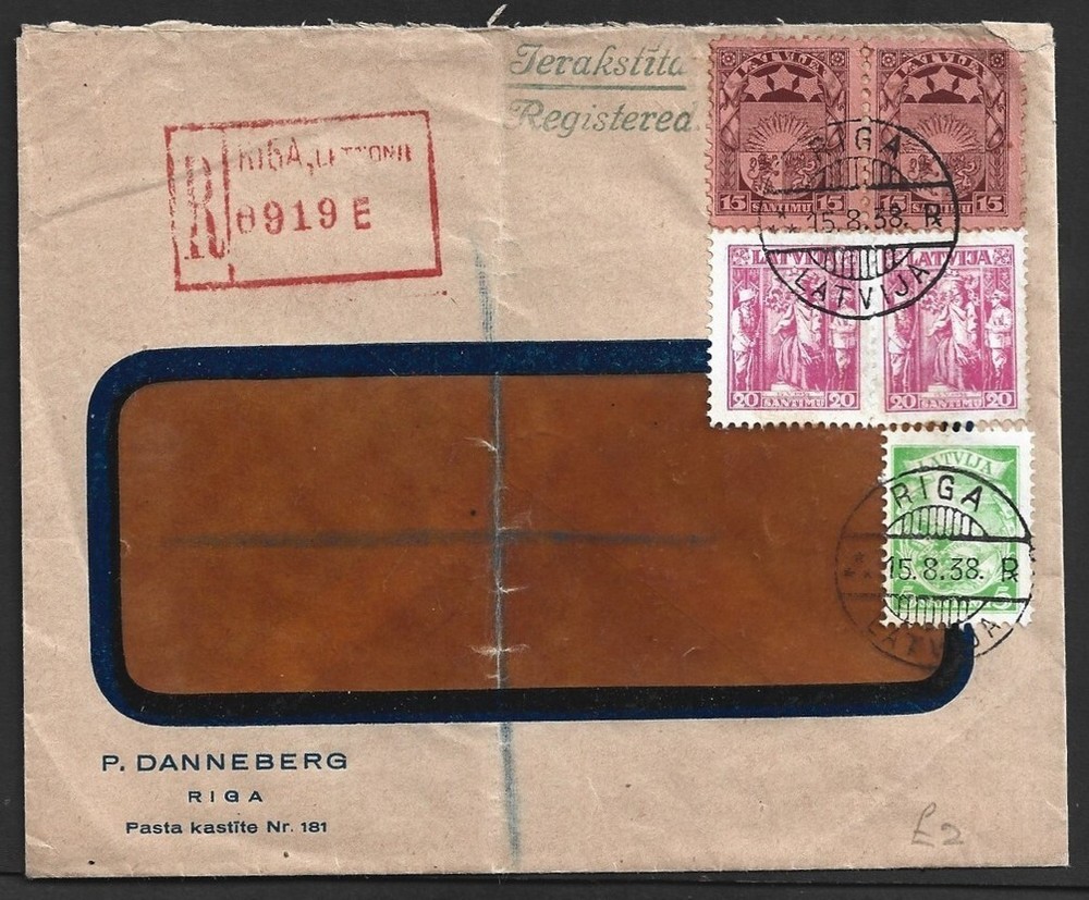 Latvia 1938 registered cover