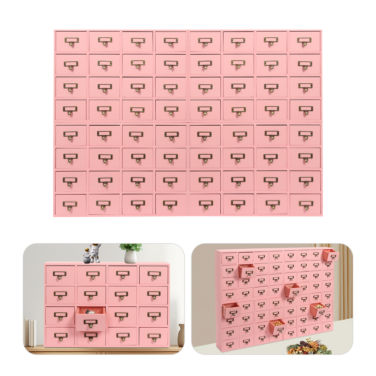 Vintage 4 PCS Drawer Cabinets Pink 64-Drawer Storage Box Storage Cabinet