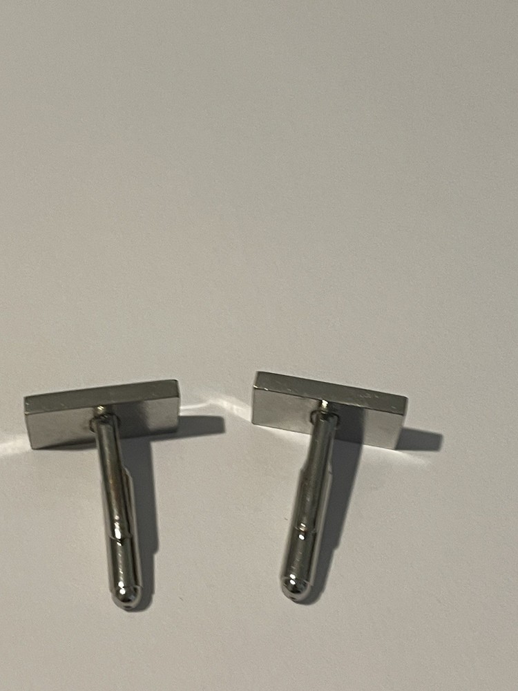 Men’s Cufflinks Silver-tone Purple Lined Front, Rectangular Bullet Back