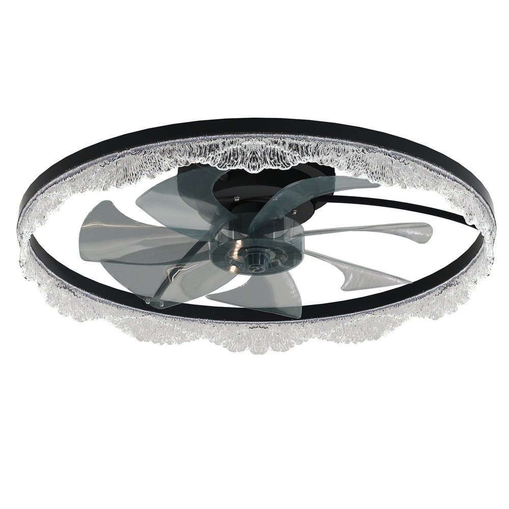 24" Ceiling Fan LED Light Flush Mount Modern Fixture kit With Remote APP Control