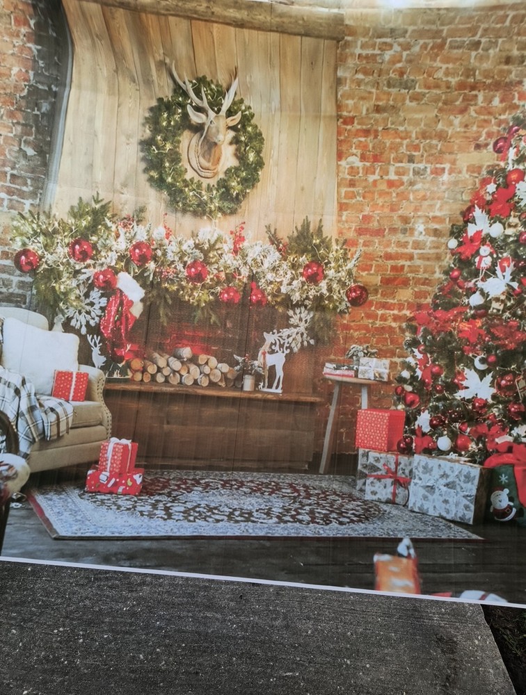 Christmas Fireplace Photo Backdrop 5x7 New