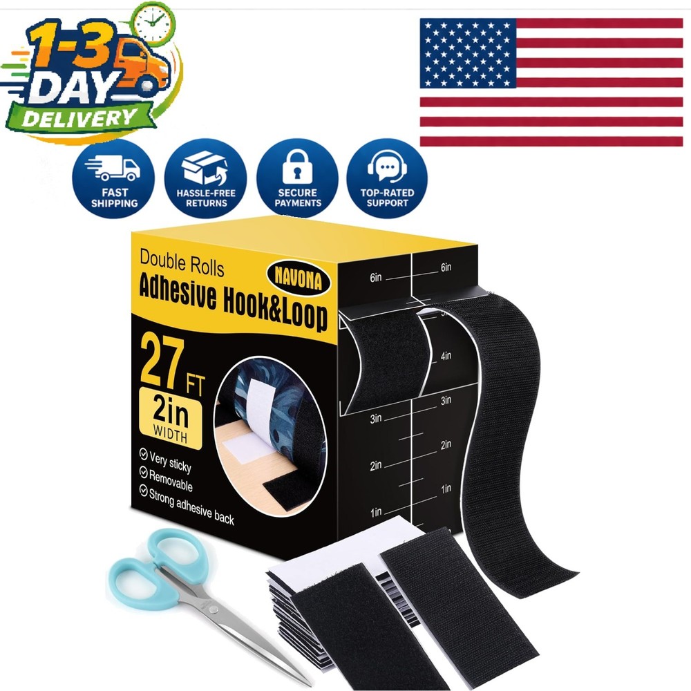 Self-Adhesive Hook and Loop Strips 27ft - Strong Fastening for All Surfaces