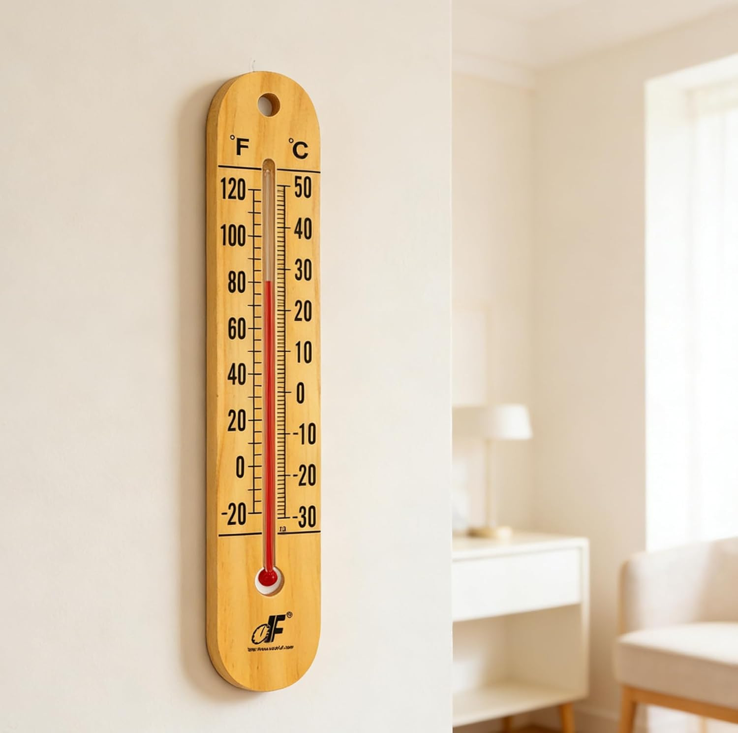 Large 10.5 Inch Vertical Wood Thermometer for Indoor & Outdoor Use, Wide Range -