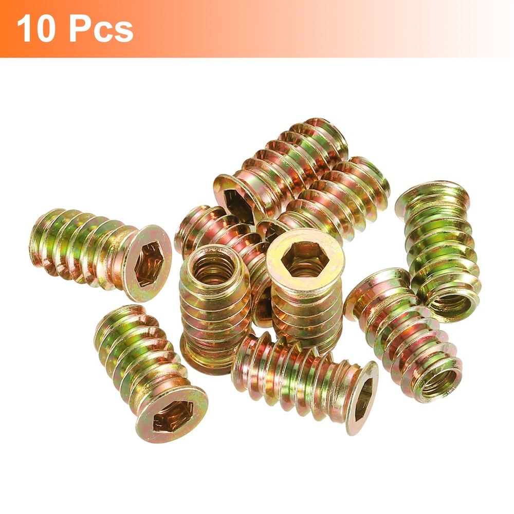 Wood Furniture M6x20mm Threaded Insert Nuts Interface Hex Socket Drive 10pcs