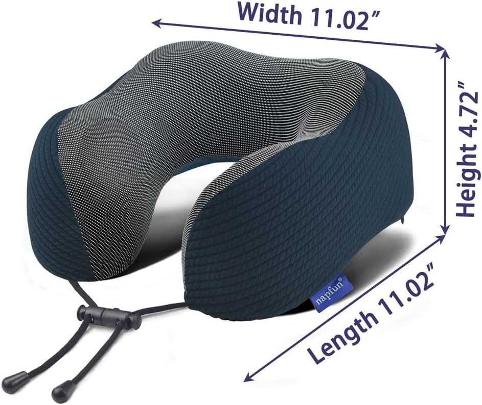 Memory Foam Travel Neck Pillow, Portable Deep Blue Set, Medium