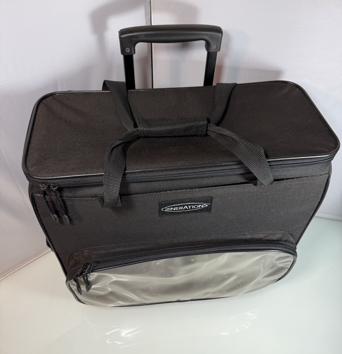 Generations Black Zippered Rolling Travel Sewing Bag Storage Case Tote 18.5x8x15