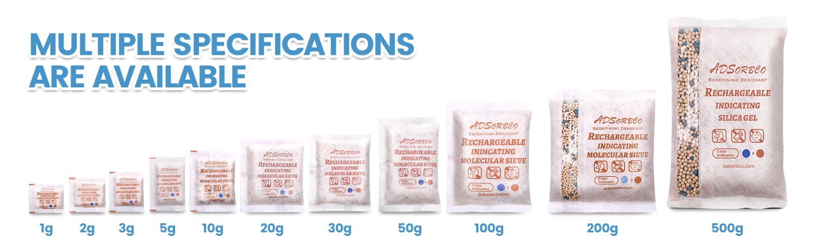 [5 Gram 50 Packages] Adsorbco Rechargeable Molecular Sieve Desiccant Packs