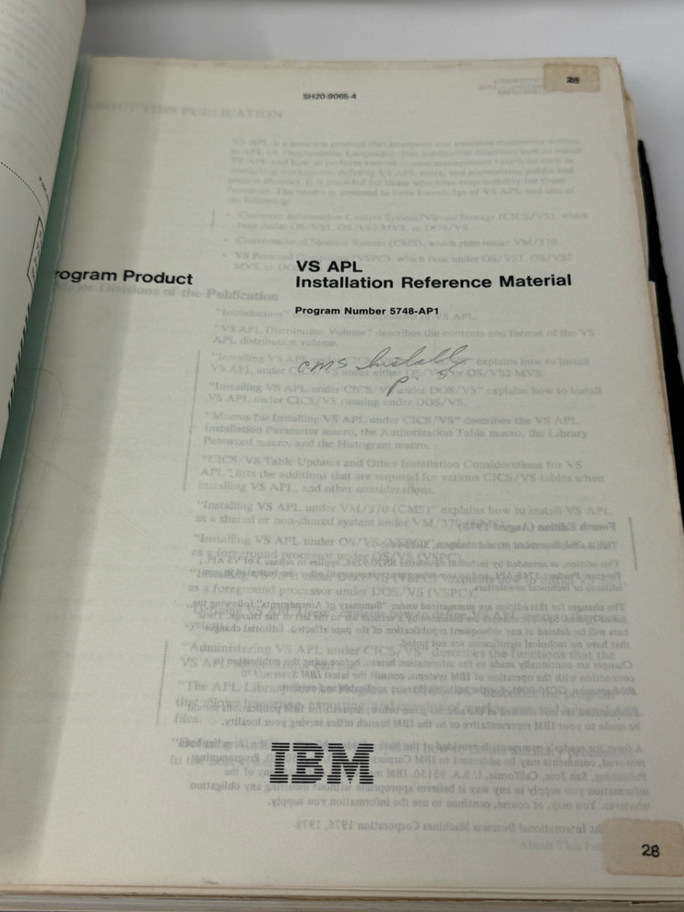 IBM APL Programming Manual Vintage Computer Reference 1982 Binder